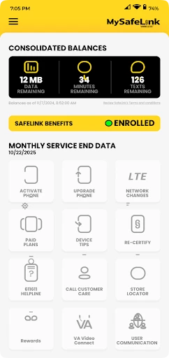 My SafeLink screenshot