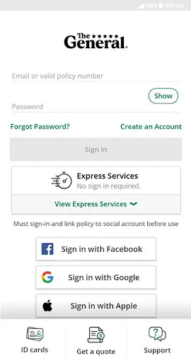 The General® Auto Insurance screenshot