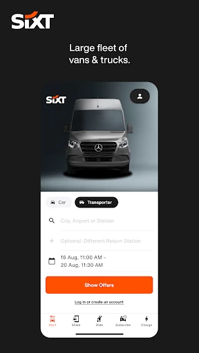 SIXT rent. share. ride. plus. screenshot