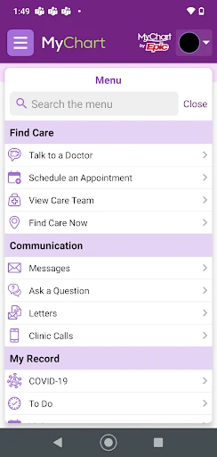 Trinity Health MyChart screenshot